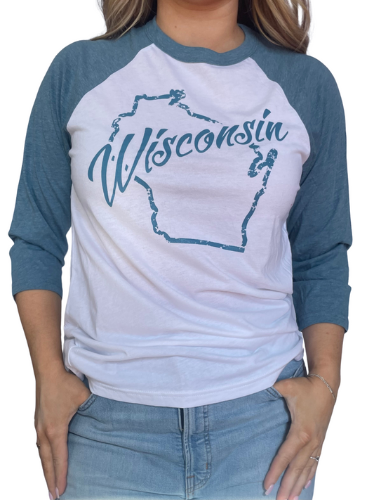 Wisconsin Outline 3/4 Sleeve Shirt