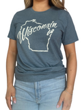 Wisconsin Outline Tee in Heather Slate