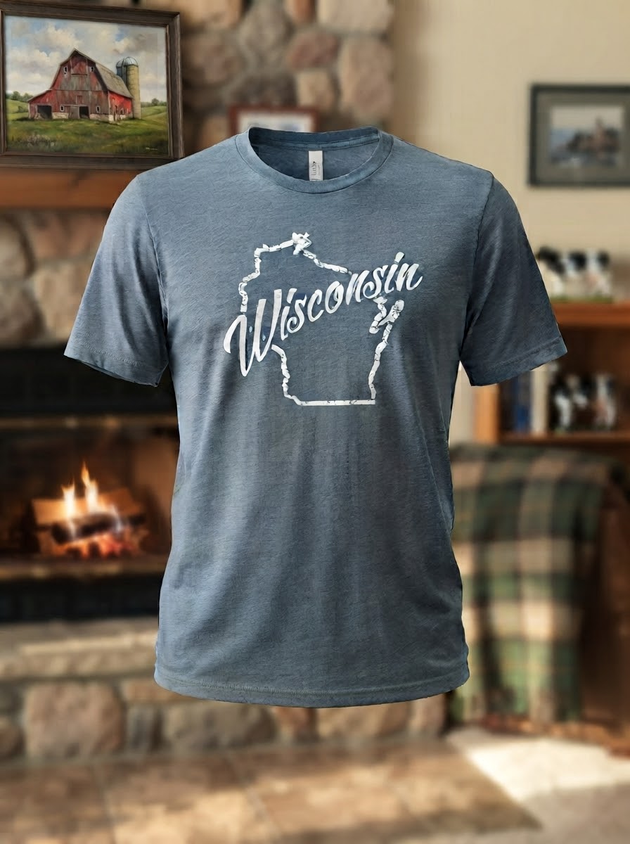 Distressed Wisconsin Outline in heather slate