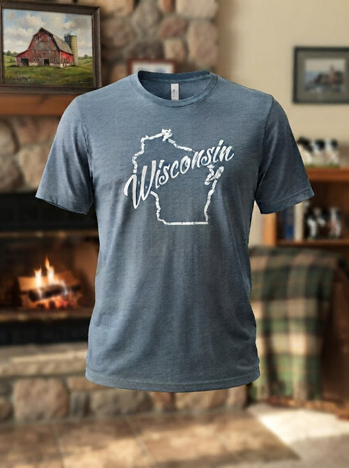 Distressed Wisconsin Outline in heather slate