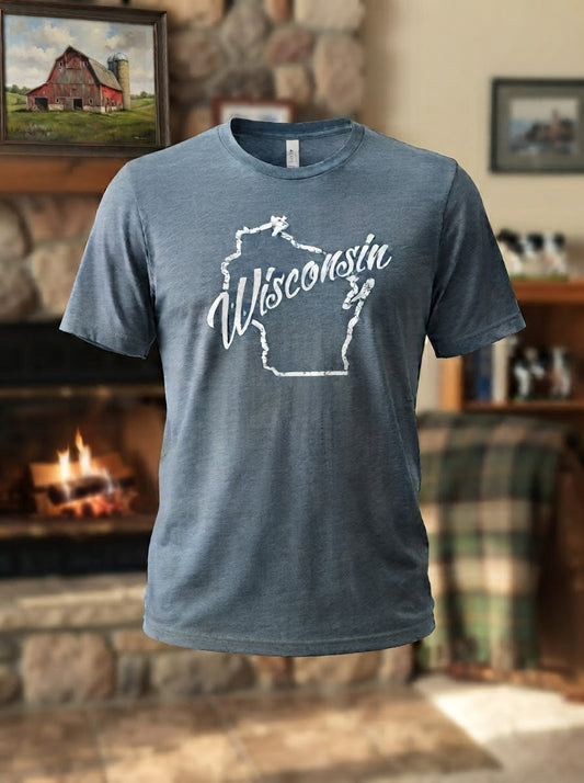 Distressed Wisconsin Outline in heather slate